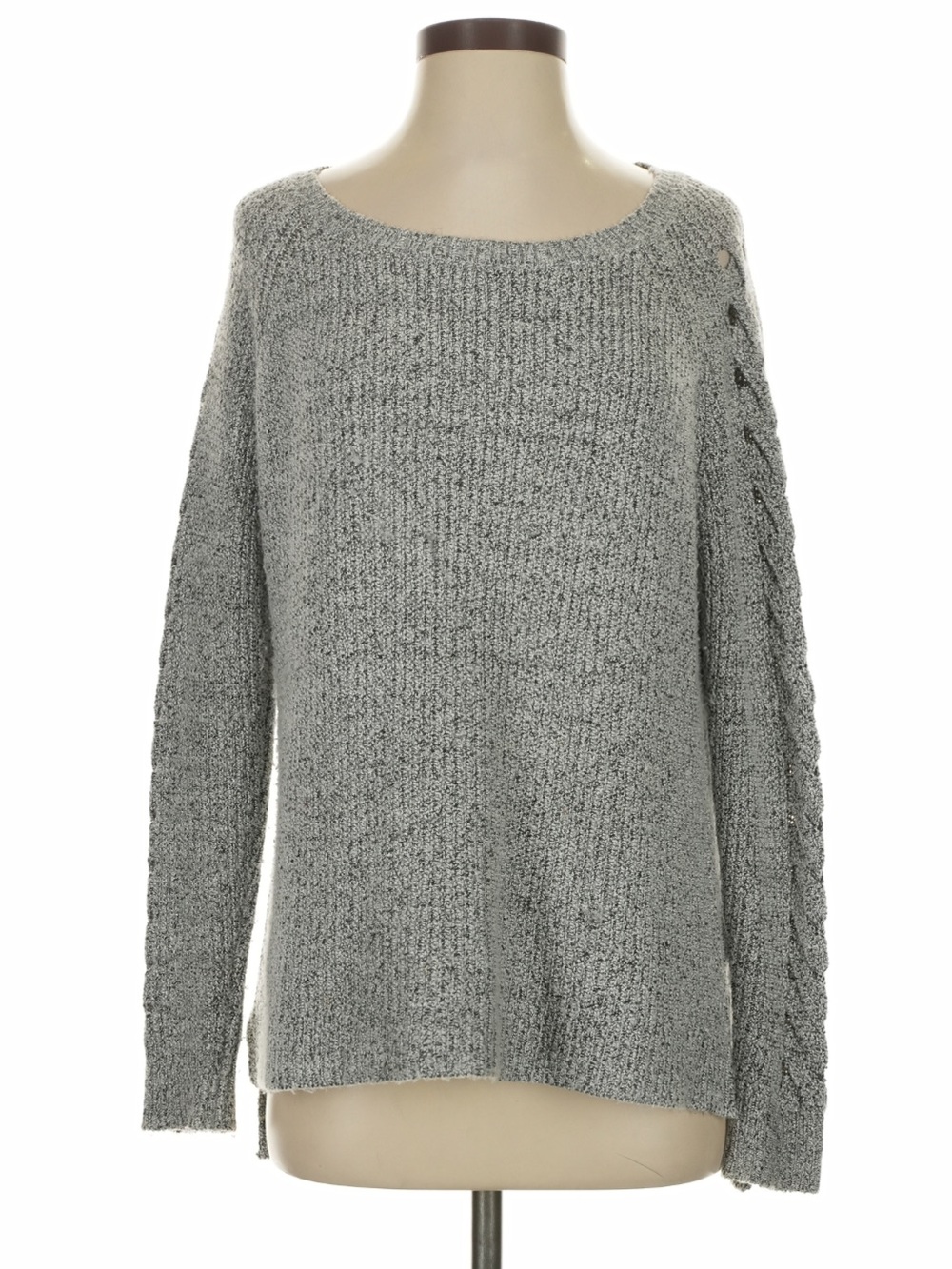 Elegant Gray Knit Sweater with braided sleeves